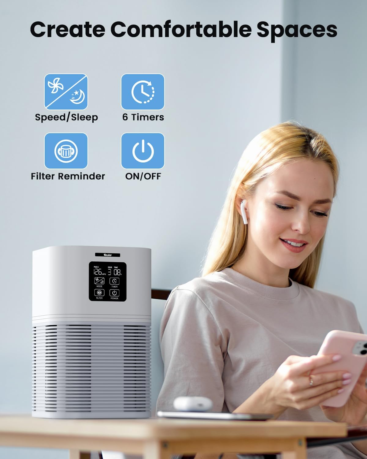 VEWIOR 2 in 1 Air Purifier with H13 Filters for Home Allergies Pets Hair Odor Eliminators,  Aromatherapy diffuser and Auto Mode, Quiet Air Cleaner for Office, Home, Bedroom(Shipment from FBA)