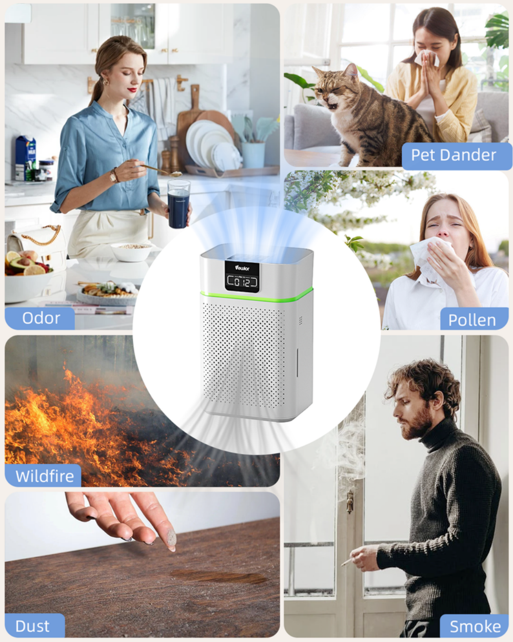Air Purifiers Up To 1560 sqft H13 HEPA Air Cleaner For Pets Smell Smoke Pollen