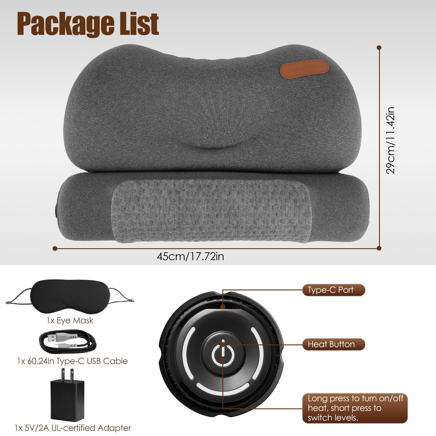 Heated Neck Pillow with 3 Heat Levels, 55D Memory Foam Cervical Pillow for Neck Pain Relief, 30 Mins Auto Off Heating Pillow for Home Office Travel, Zero Pressure Memory Foam Neck Support Pillow with Auto Shut Off & Overheat Protection