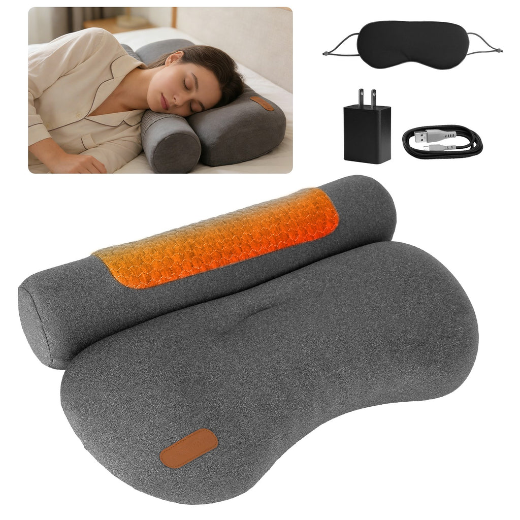 Heated Neck Pillow with 3 Heat Levels, 55D Memory Foam Cervical Pillow for Neck Pain Relief, 30 Mins Auto Off Heating Pillow for Home Office Travel, Zero Pressure Memory Foam Neck Support Pillow with Auto Shut Off & Overheat Protection